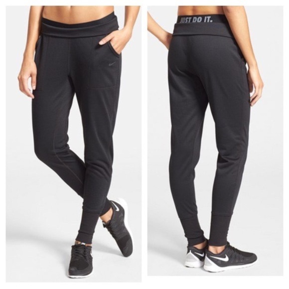 Nike Women's Dri-Fit Obsessed Training Pants Jogger Black Knit Stretch Pants S - Picture 1 of 9